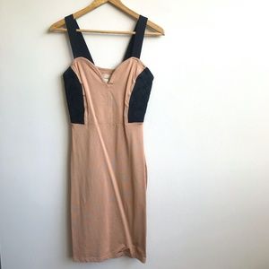H&M Nude and Black Body Con Dress with Pencil Skirt - Size 8